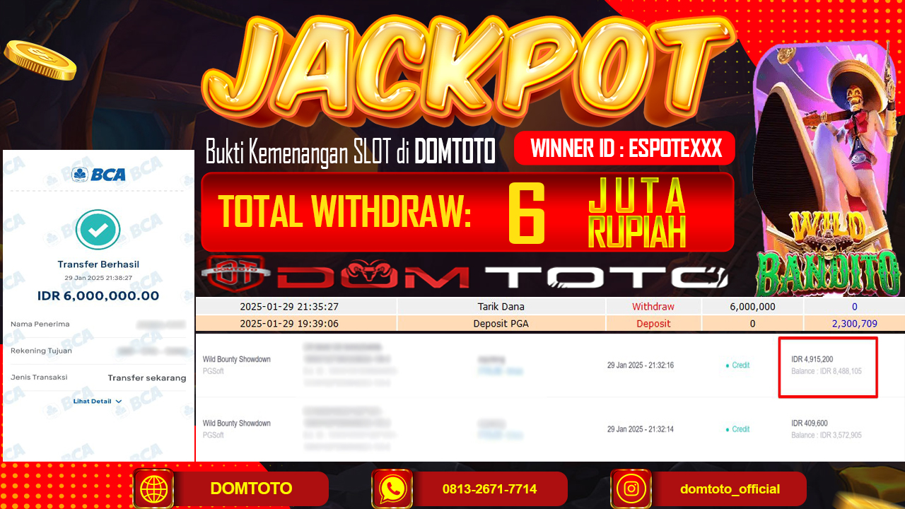 JACKPOT SLOT WILD BANDITO 29 JANUARI 2025